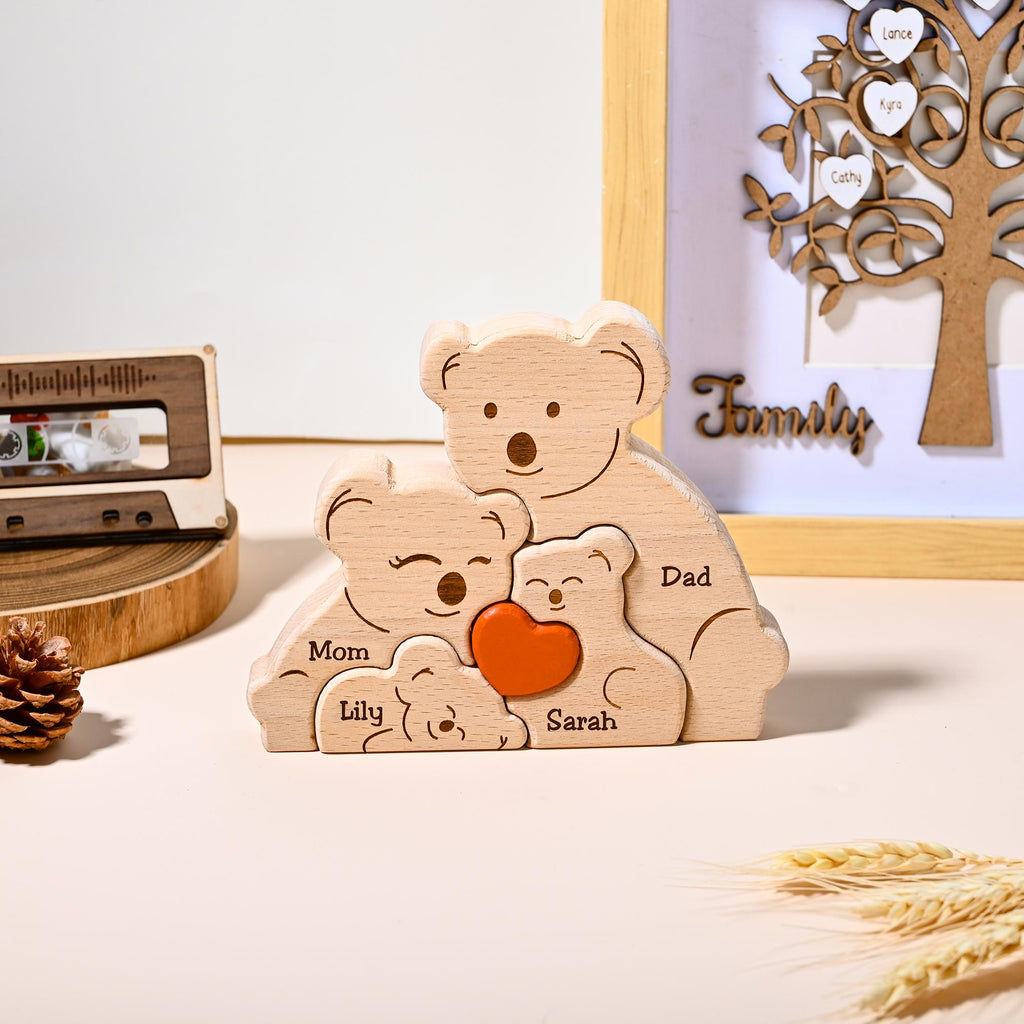 Custom Wooden Koala Family Puzzle, Koala Family Jigsaw Decor, Family Name, Anniversary Gift, Family Home Decor, Gift for Mom