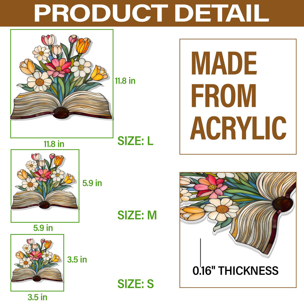 Flower Book Suncatcher, Floral Library Books Acrylic Window Hanging, Book Club Gift, Book Lover Gift, Librarian Gift, Book Exchange Gift