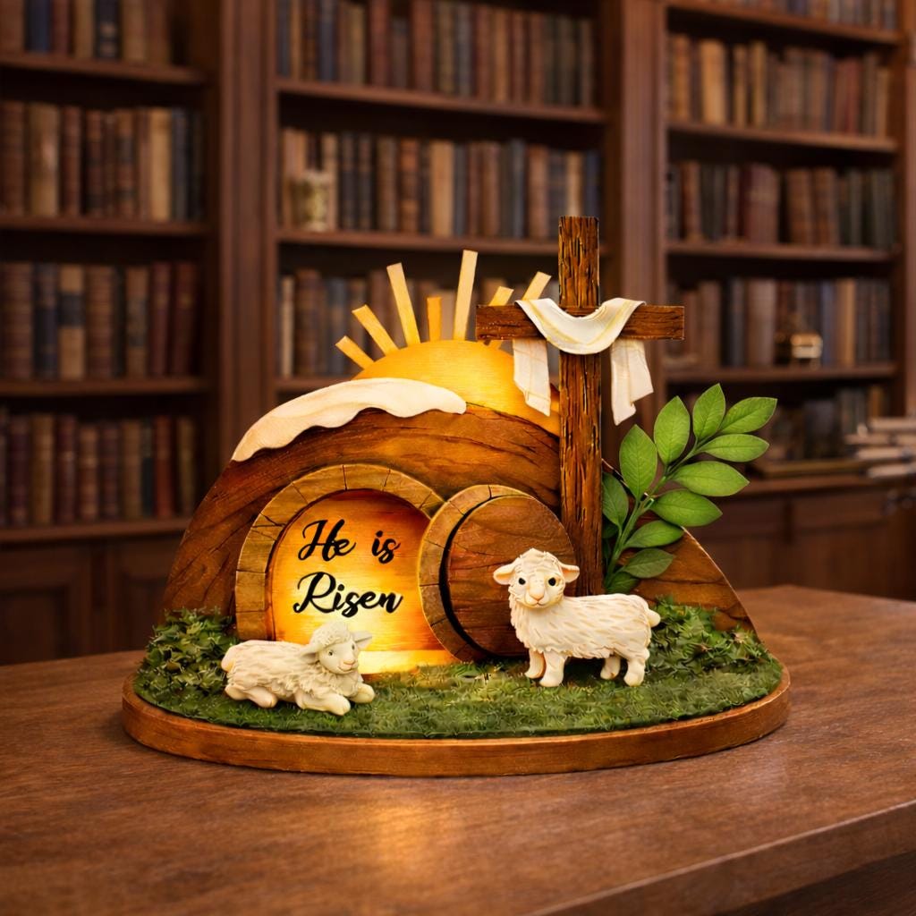 He is Risen 2D FLAT Wooden Standing Decor, Empty Tomb Resurrection Scene, Christian Easter Tabletop Display, Faith Home Shelf Art