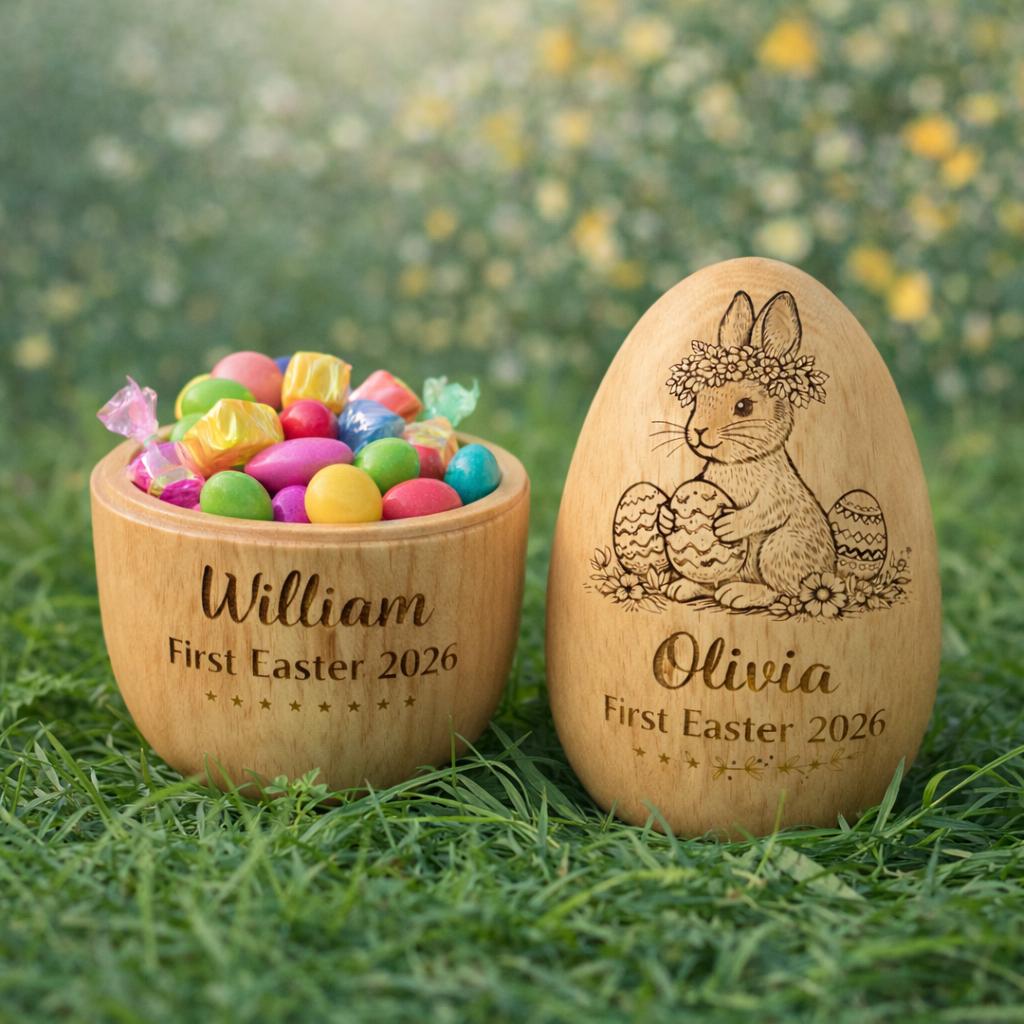 Personalized Wooden Easter Egg_ Engraved Hollow Egg Decor 2026 Custom Name Gift