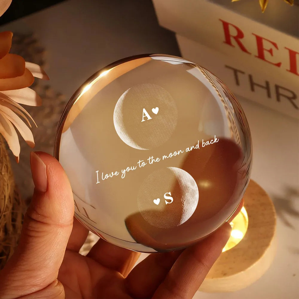 Custom Couple Moon Phase - Personalized Crystal Ball LED Night Light,  Moon Phase Print, Valentines Day Wedding Anniversary Gift For Couple