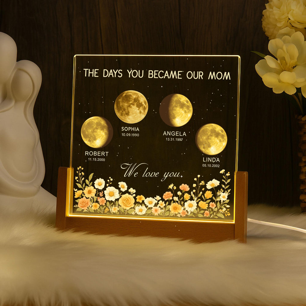 Custom Moon Phase Night Light With Kids' Names – Personalized Gift for Mom, Mommy’s Universe, Mother’s Day LED Lamp, Gift for Mama