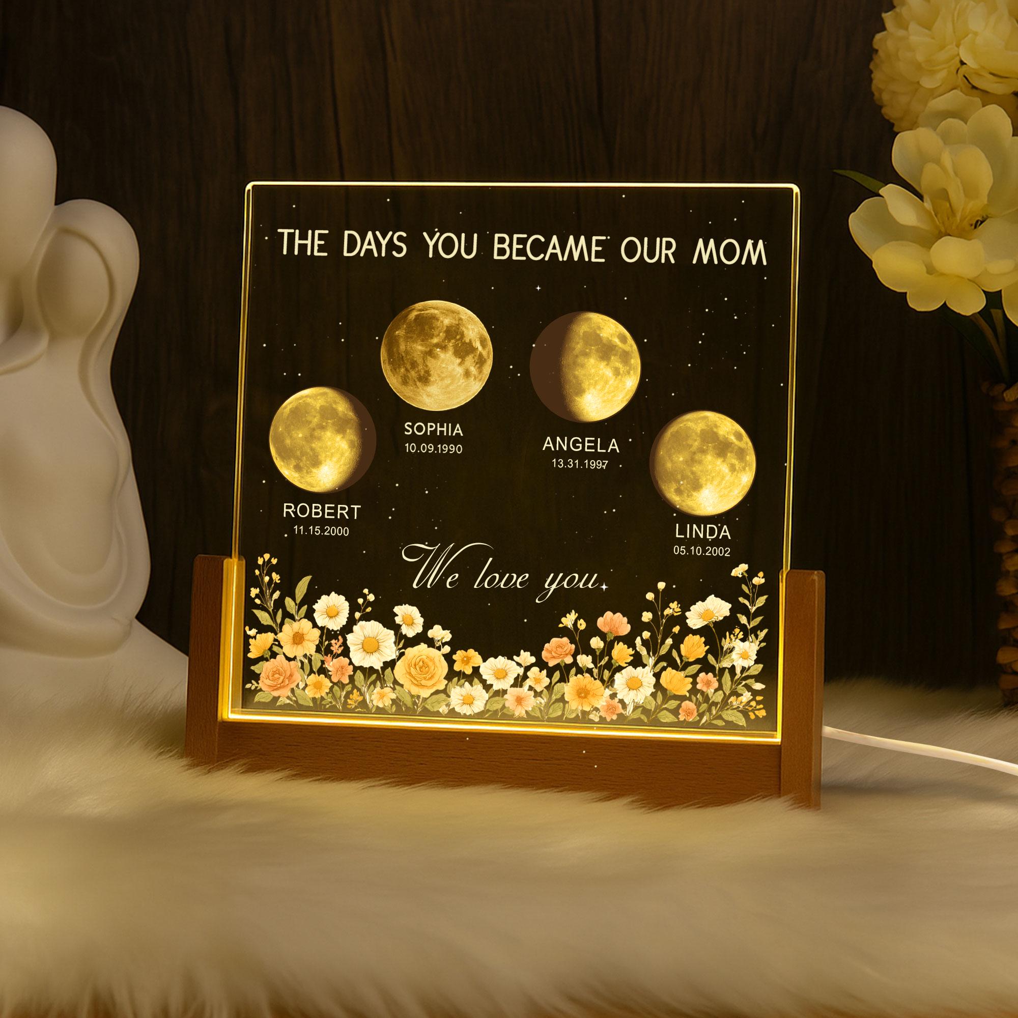 Custom Moon Phase Night Light With Kids' Names – Personalized Gift for Mom, Mommy’s Universe, Mother’s Day LED Lamp, Gift for Mama