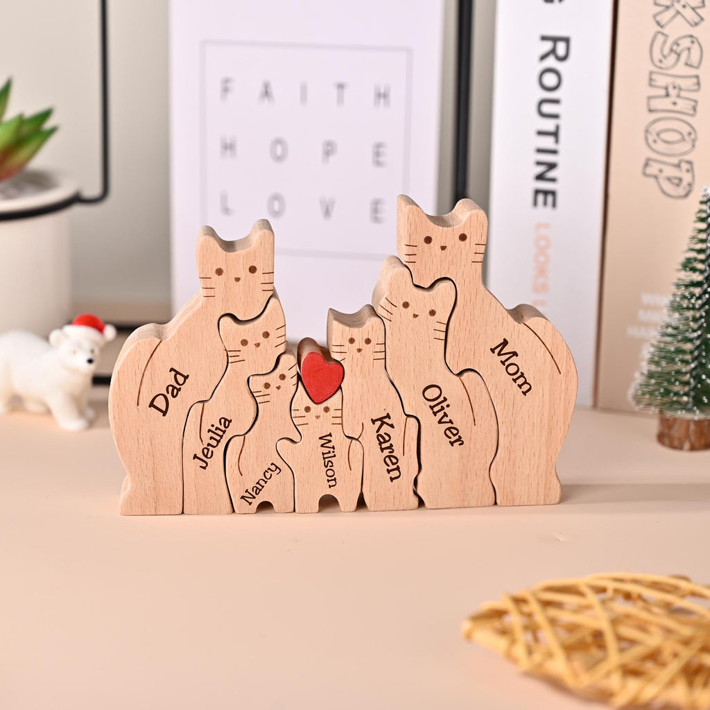 Personalized Wooden Cat Family Name Puzzle, Custom Wooden Cat Blocks, Unique Home Decor Gift, Christmas Gifts, Family Keepsake