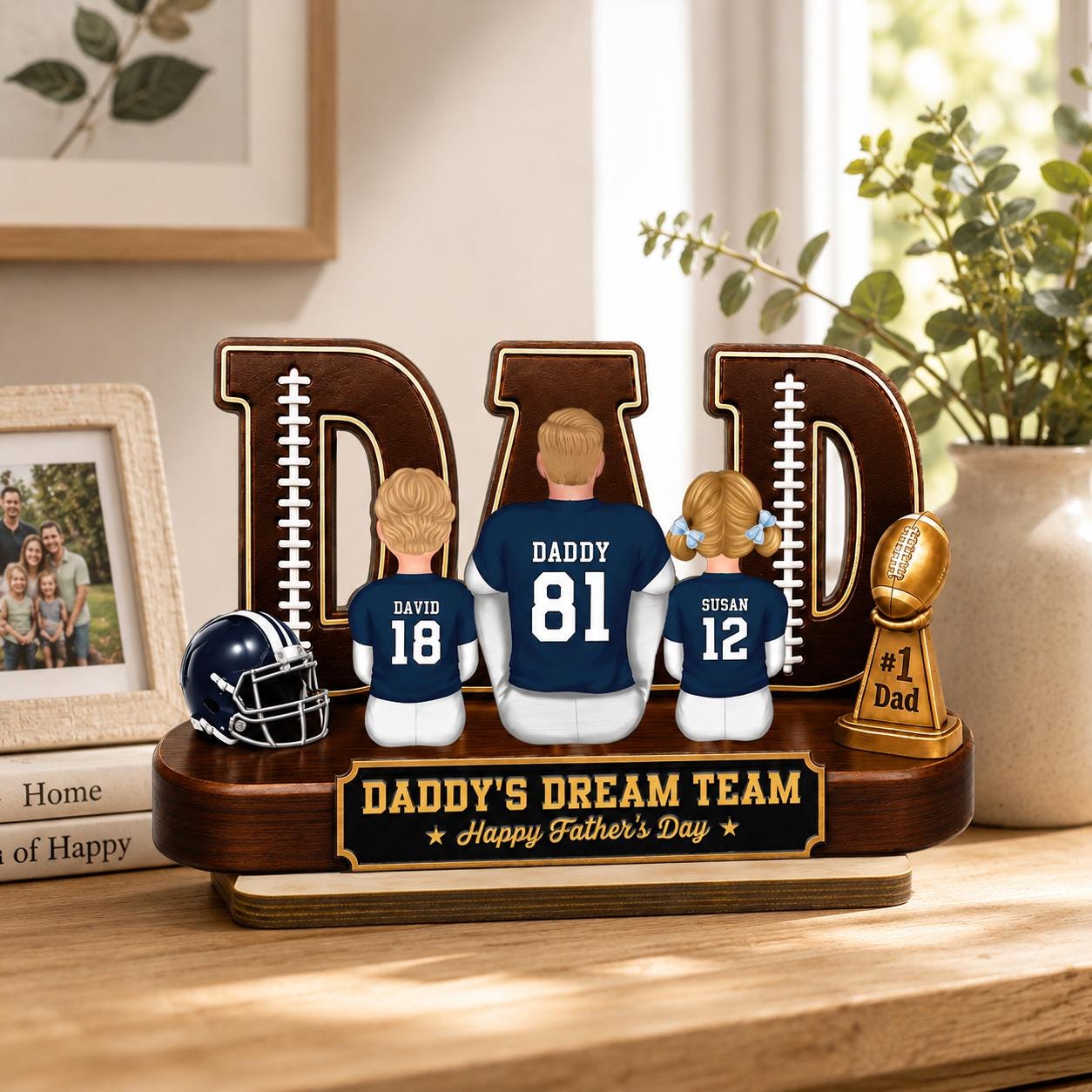 Personalized Football Dad Wooden Block, Daddy's Dream Team, Dad Gift, Sports Dad Decor, Father’s Day Gift, American Football Dad Coach Gifts