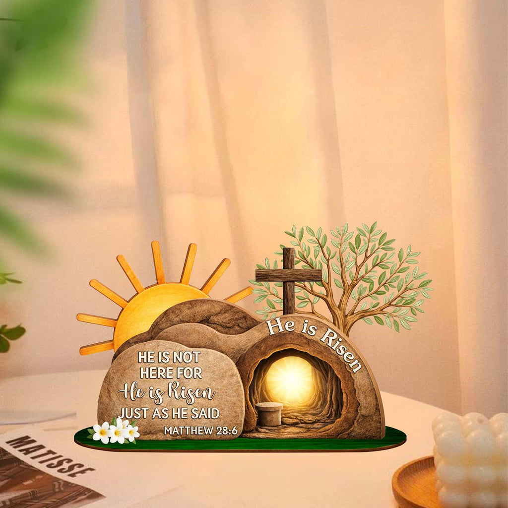 He is Risen Wooden Standing, Easter Resurrection Scene Sign, Christian Empty Tomb Tabletop Display, Easter Faith Gift, Bible Verse Art
