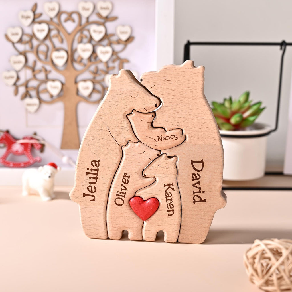 Personalized Wooden Bear Family Puzzle, Custom Name Gift for Mom, Dad & Kids, Family Keepsake Decor, Wooden Christmas Gift, Anniversary Gift