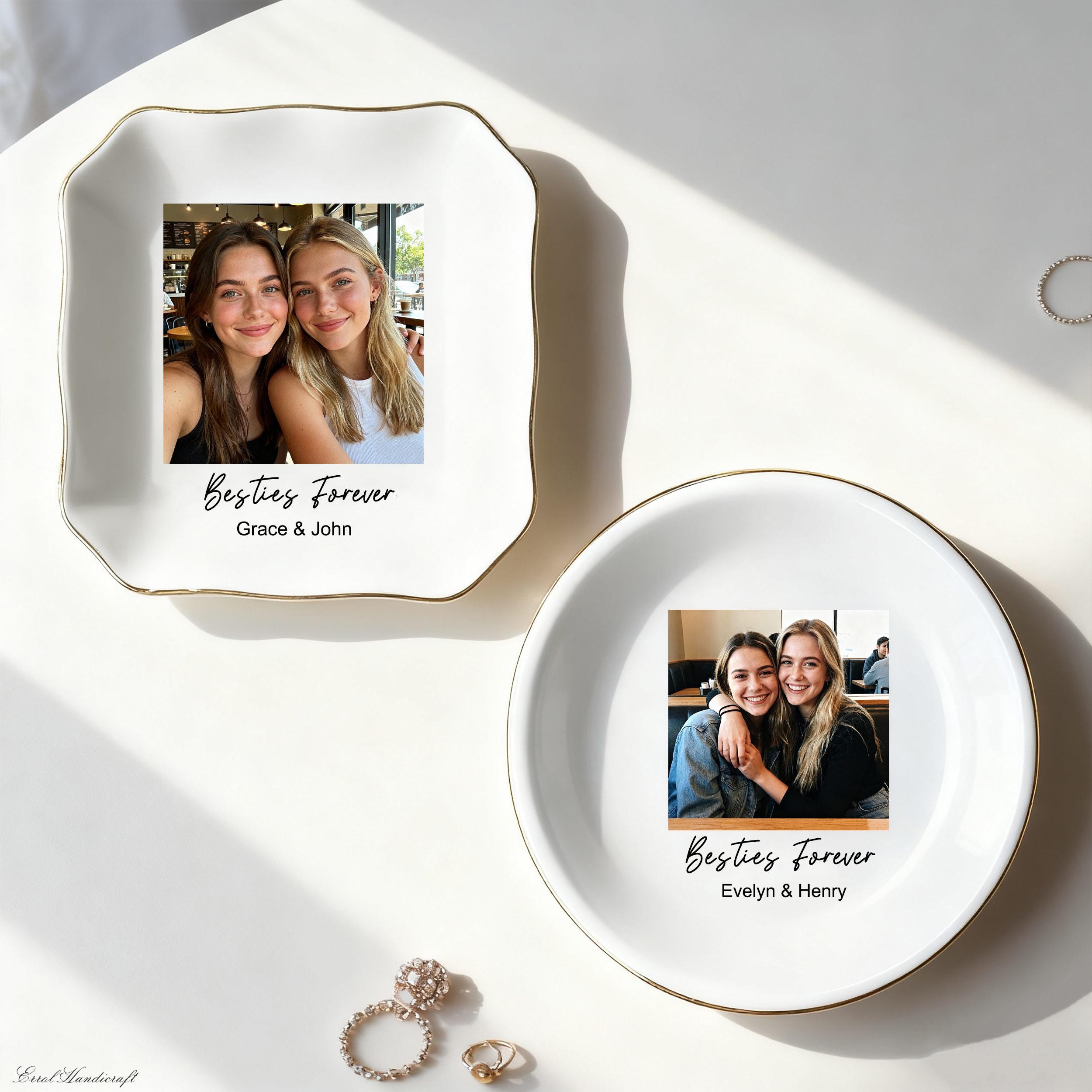 Custom Photo Ceramic Jewelry Dish for Bridesmaid Gift, Wedding Gift for Bridesmaid, Photo Trinket Dish, Besties Forever Jewelry Dish