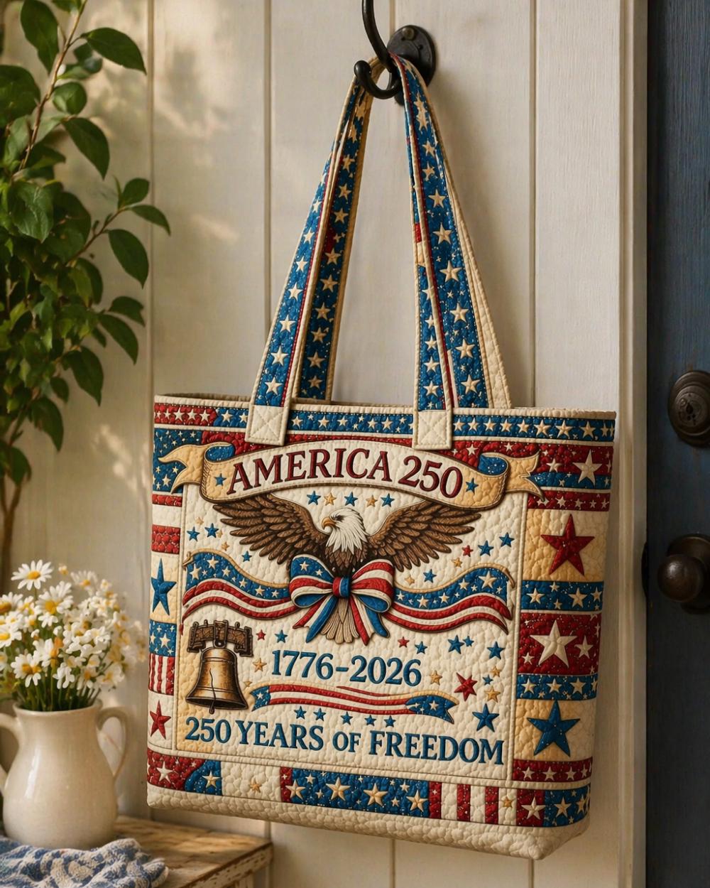 Quilted Tote Bag, America 250th Anniversary Patriotic Shoulder Bag, Boho Bags Gift for Women, Natural Lover Gift, Lover Gift