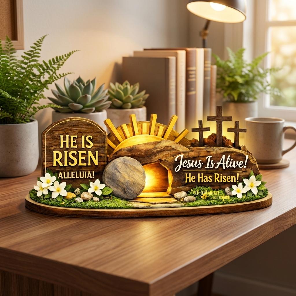He is Risen Easter Wooden Block, Resurrection Table Sign, Christian Home Decor , Christian Home Display, Religious Bible Verse Gift