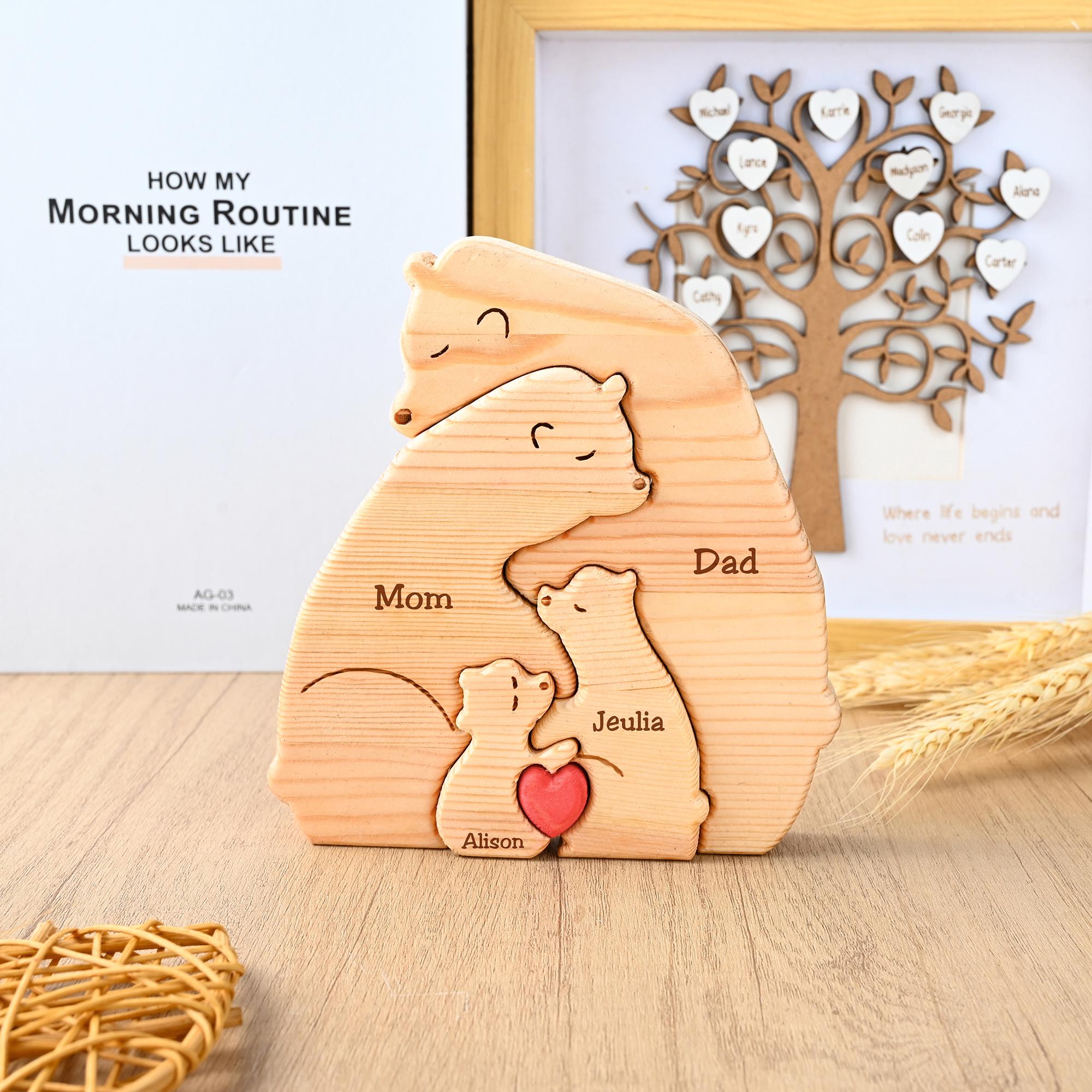 Personalized Wooden Bear Family Puzzle, Bear Family Figurines, Engraved Mom and Baby Bear Puzzle, New Mom Gift, Baby Shower Gift, Dad Gifts