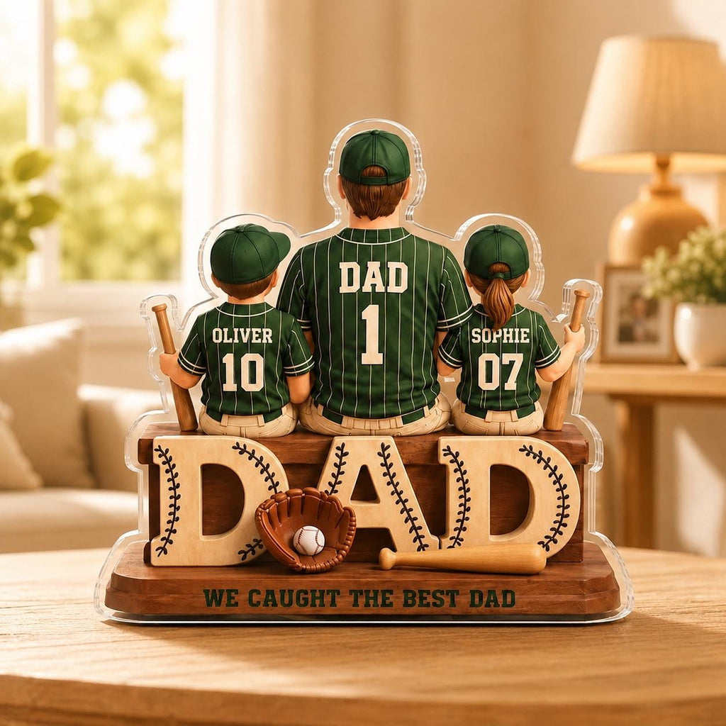 Personalized Baseball Dad Acrylic Plaque, Custom Jersey Name Father’s Day Gift for Dad