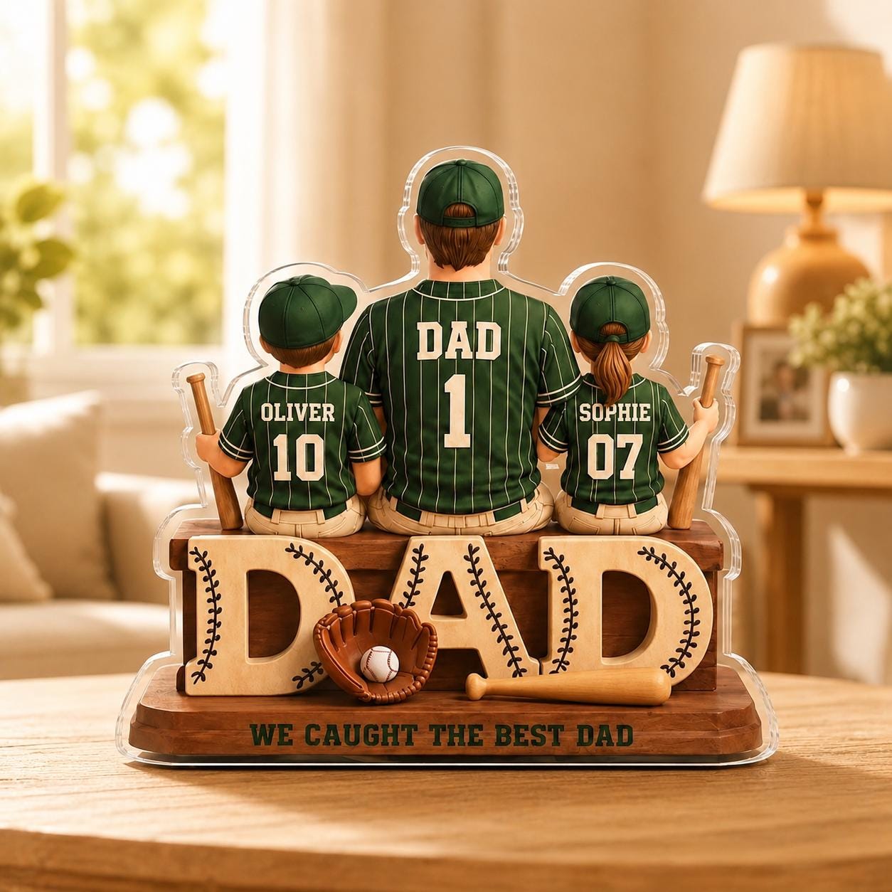 Personalized Baseball Dad Acrylic Plaque, Custom Jersey Name Father’s Day Gift for Dad