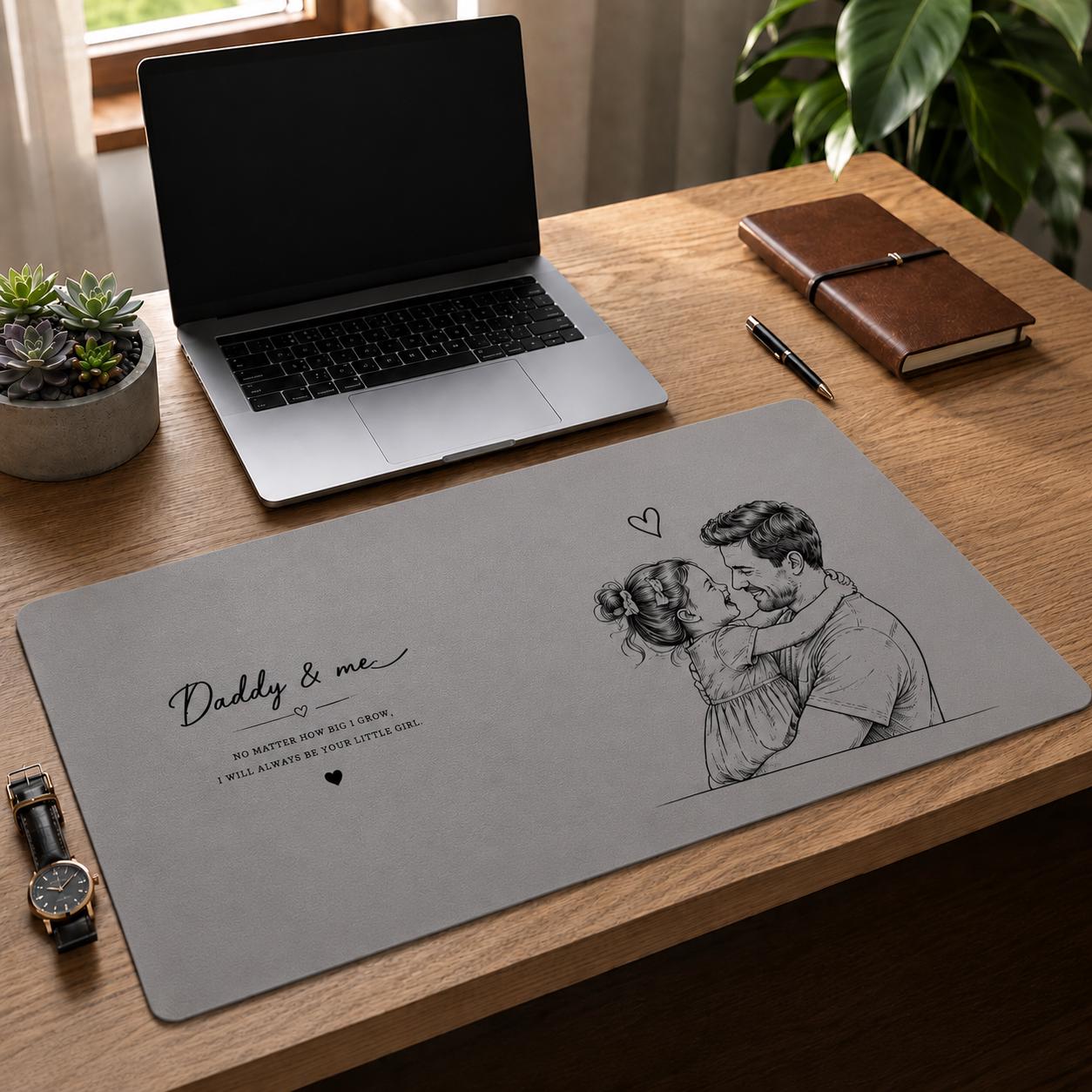 Personalized Dad We Love You Custom Photo Sketch Line Art Desk Mat, Father's Day Gift for Husband, Daddy & Kid Picture Desk Pad Mouse Mat