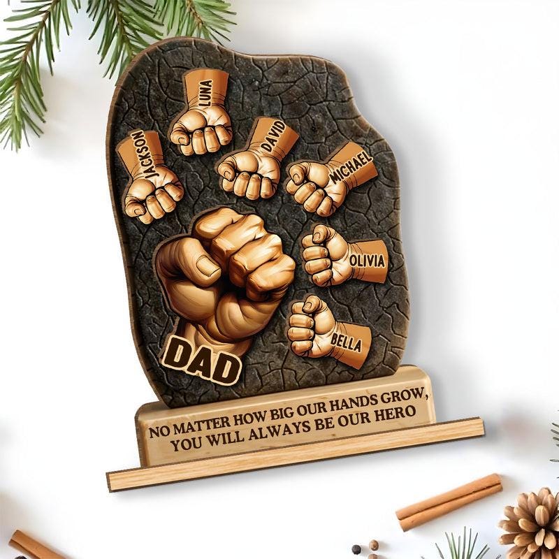 We Will Always Reach for You - Personalized Bump Dad and Kids Name Shape Wood Plaque, Father's Day Gift for Husband, Gift for Dad,papa,daddy