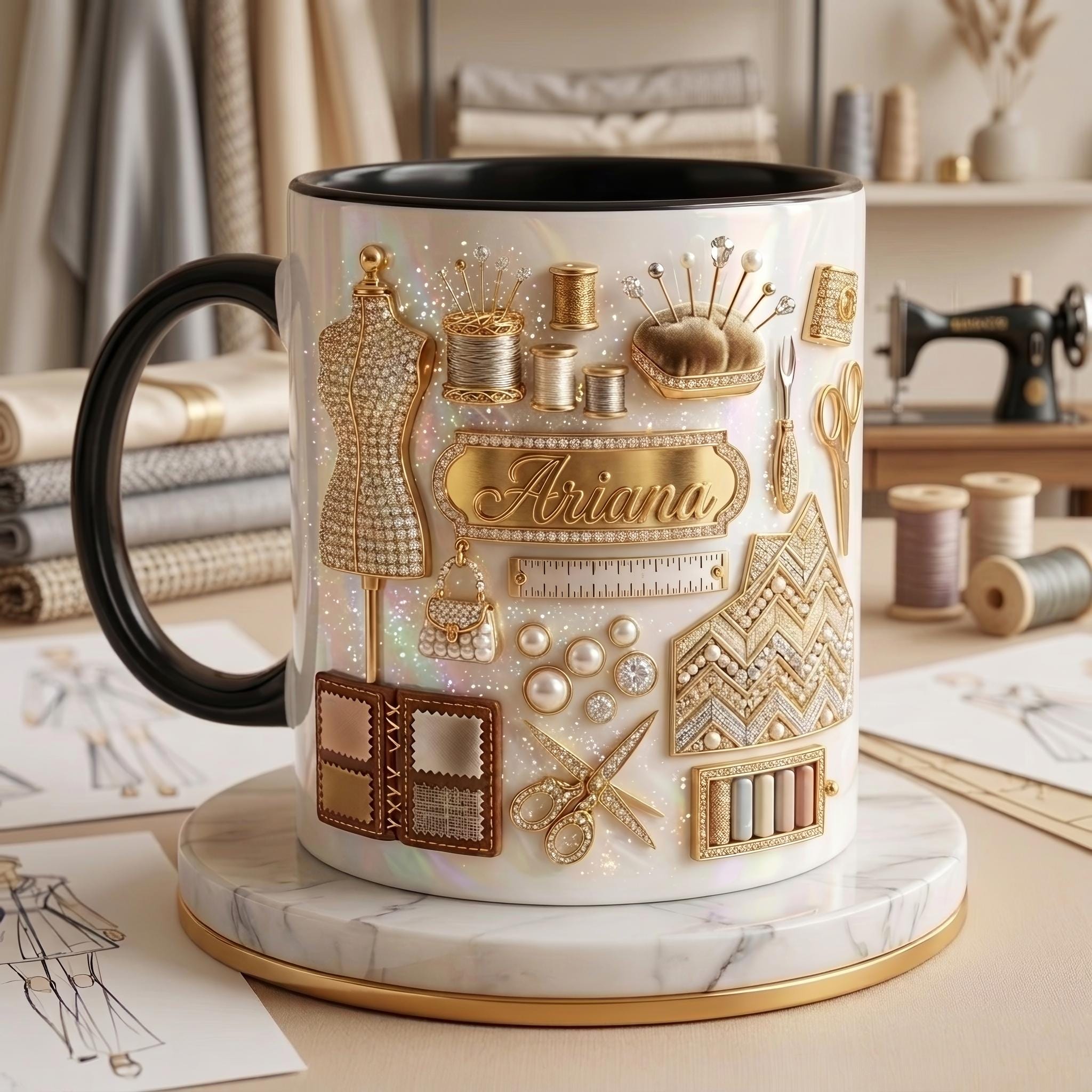 Personalized Sewing Mug, Fashion Designer Coffee Cup, Custom Seamstress Gift, Tailor Appreciation Mug, Sewing Lover Gift