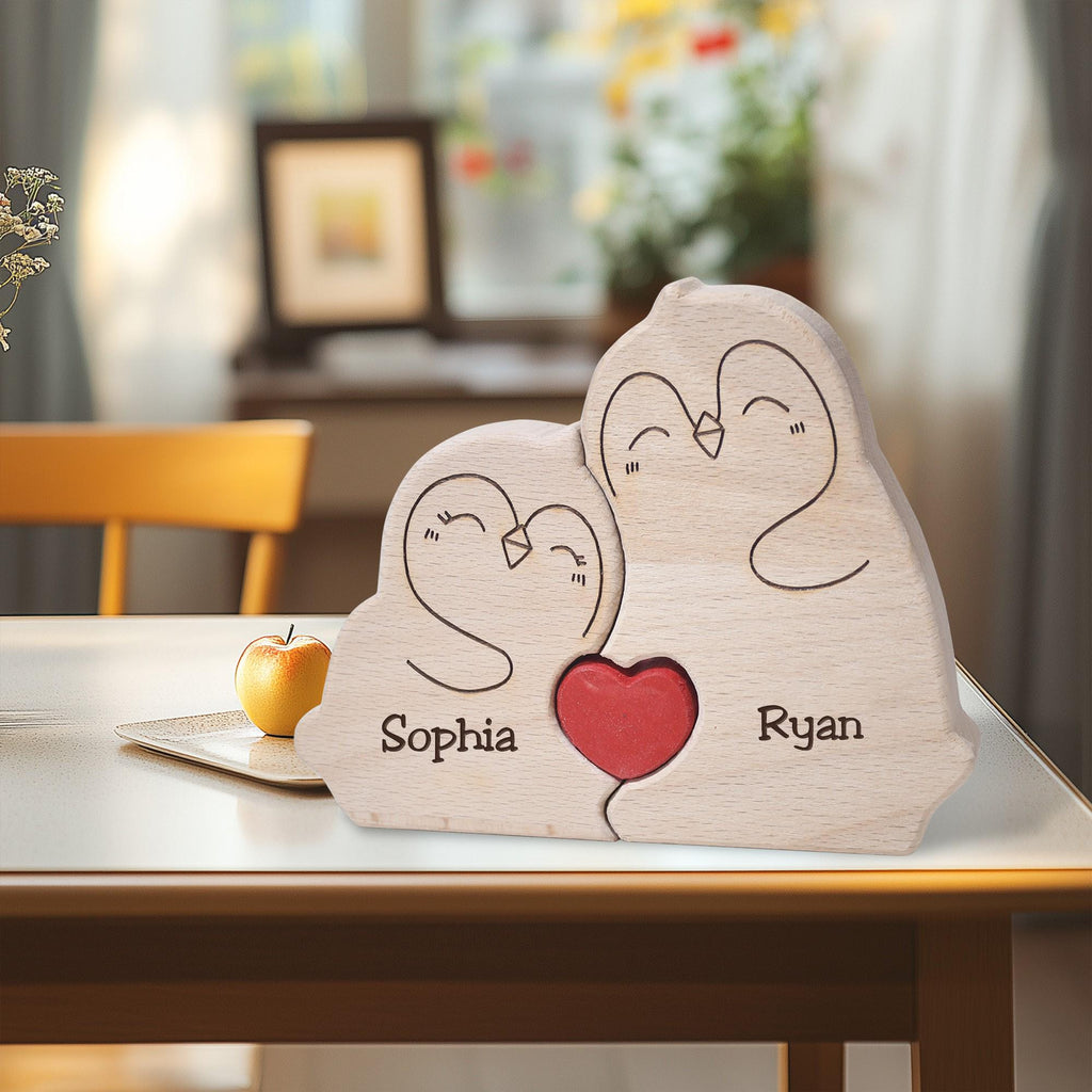 Personalized Wooden Penguin Family Puzzle, Penguin Family Jigsaw Decor, Ideal Wedding House Warming Gift, Anniversary Gift for Wife Mom