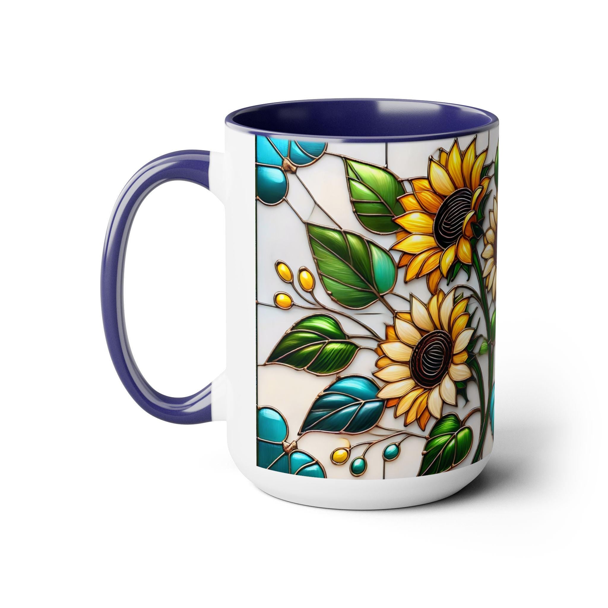Sunflower Mug, Stained Glass Style Coffee Cup, Sunflower Coffee Mug, Sunflower Gifts for Women Mom Nana Sister, Christmas Gifts 15oz