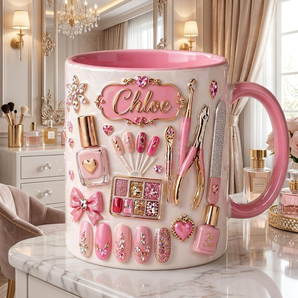 Nail Tech Mug, Personalized Name Nail Artist Coffee Cup, Beauty Salon Gift, Custom Manicurist Mug, Nail Salon Appreciation Gift