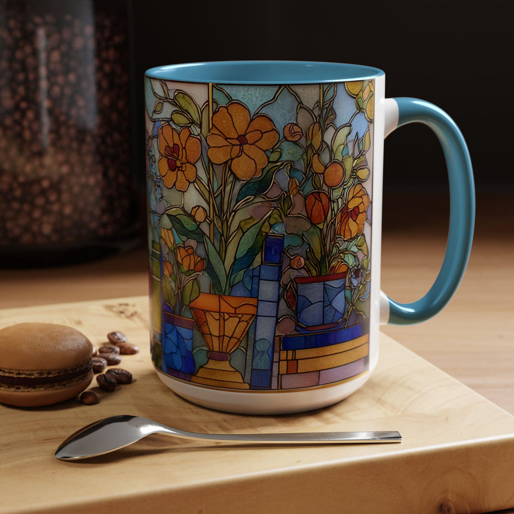 Stained Glass Floral Bookshelf Mug _ Colorful Ceramic Coffee Cup With Flowers, Modern Ceramic Mug – Elevate Your Coffee Time
