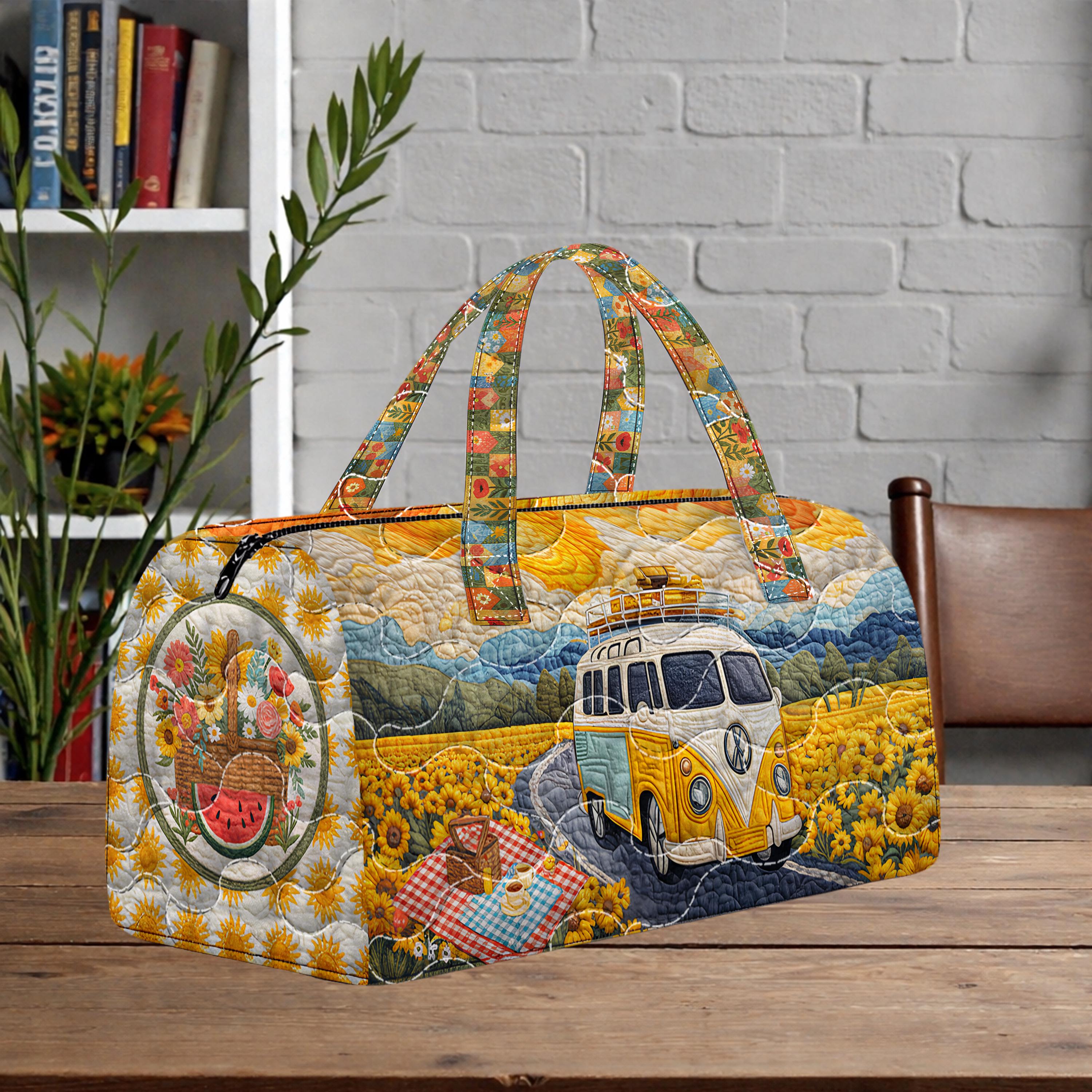 Large Quilted Cotton Duffle Bag, Blockprint Weekender Bag for Women, Handmade Colorful Travel Bag, Patchwork Overnight Bag, Holiday Gift