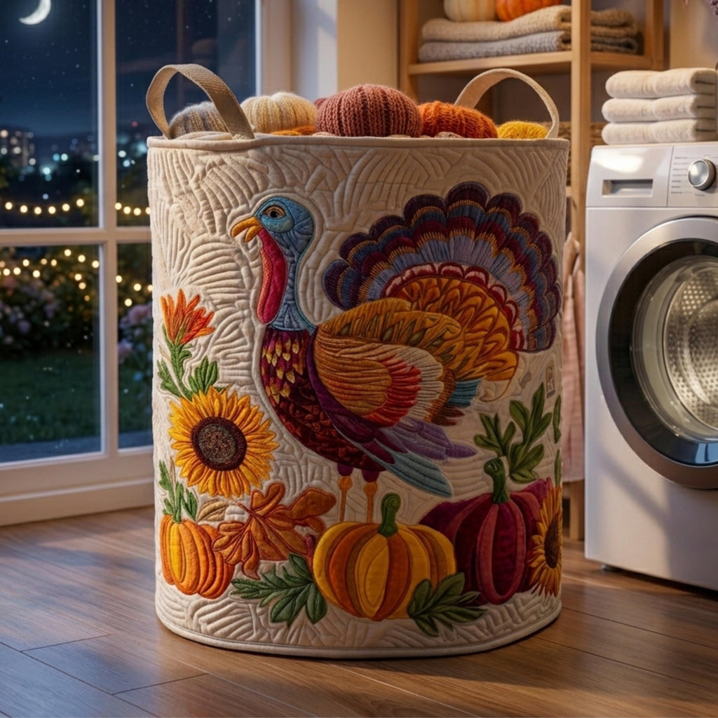 Turkey Trot Delight Laundry Basket for Mom, Fall Canvas Hamper, Housewarming Gift Ideas, Mother's Day Gift, Thanksgiving Gift, Family Gift