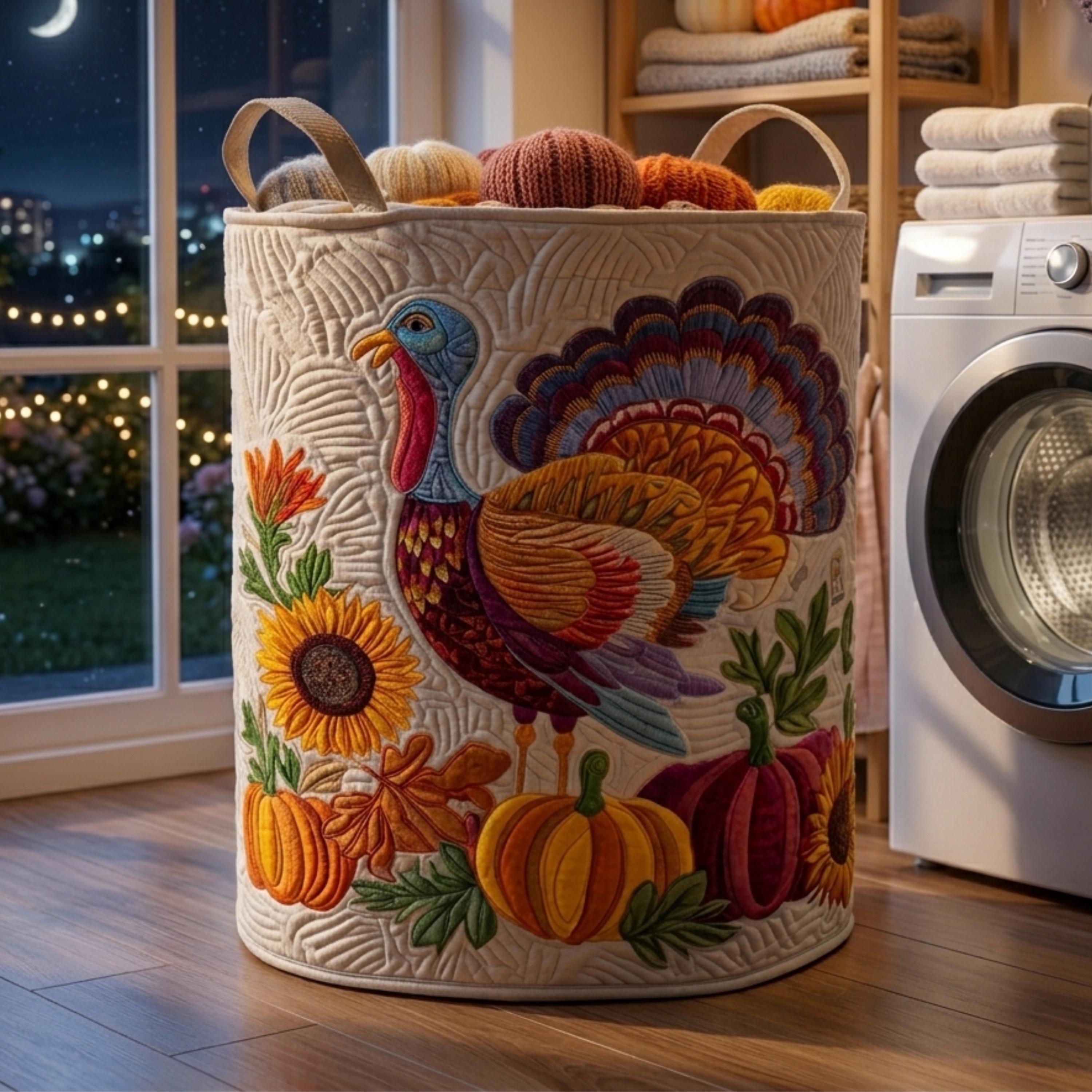 Turkey Trot Delight Laundry Basket for Mom, Fall Canvas Hamper, Housewarming Gift Ideas, Mother's Day Gift, Thanksgiving Gift, Family Gift
