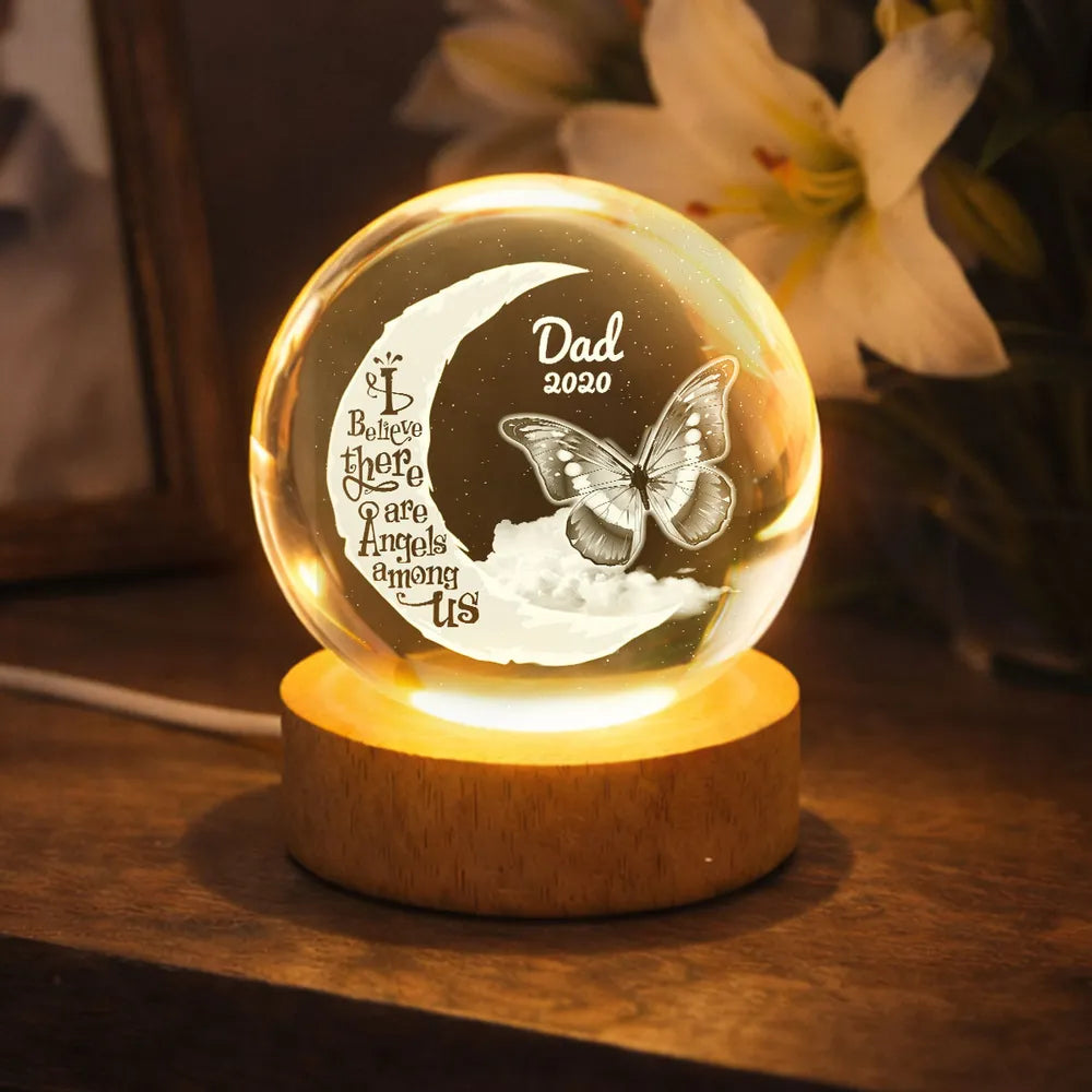 We Believe There're Angels Among Us - Personalized Crystal Ball LED Ni, Valentines Day Wedding Anniversary Gift For Couple