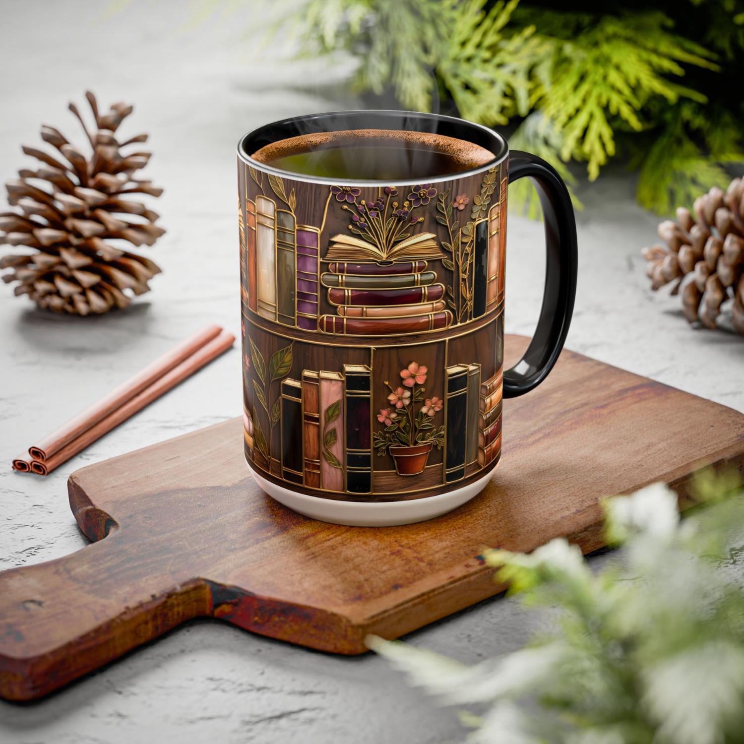 Dark Academia Mug, Vintage Library Bookshelf Cup, Antique Book Lover Gift, Moody Reading Room Decor, Librarian Present, 11oz 15oz