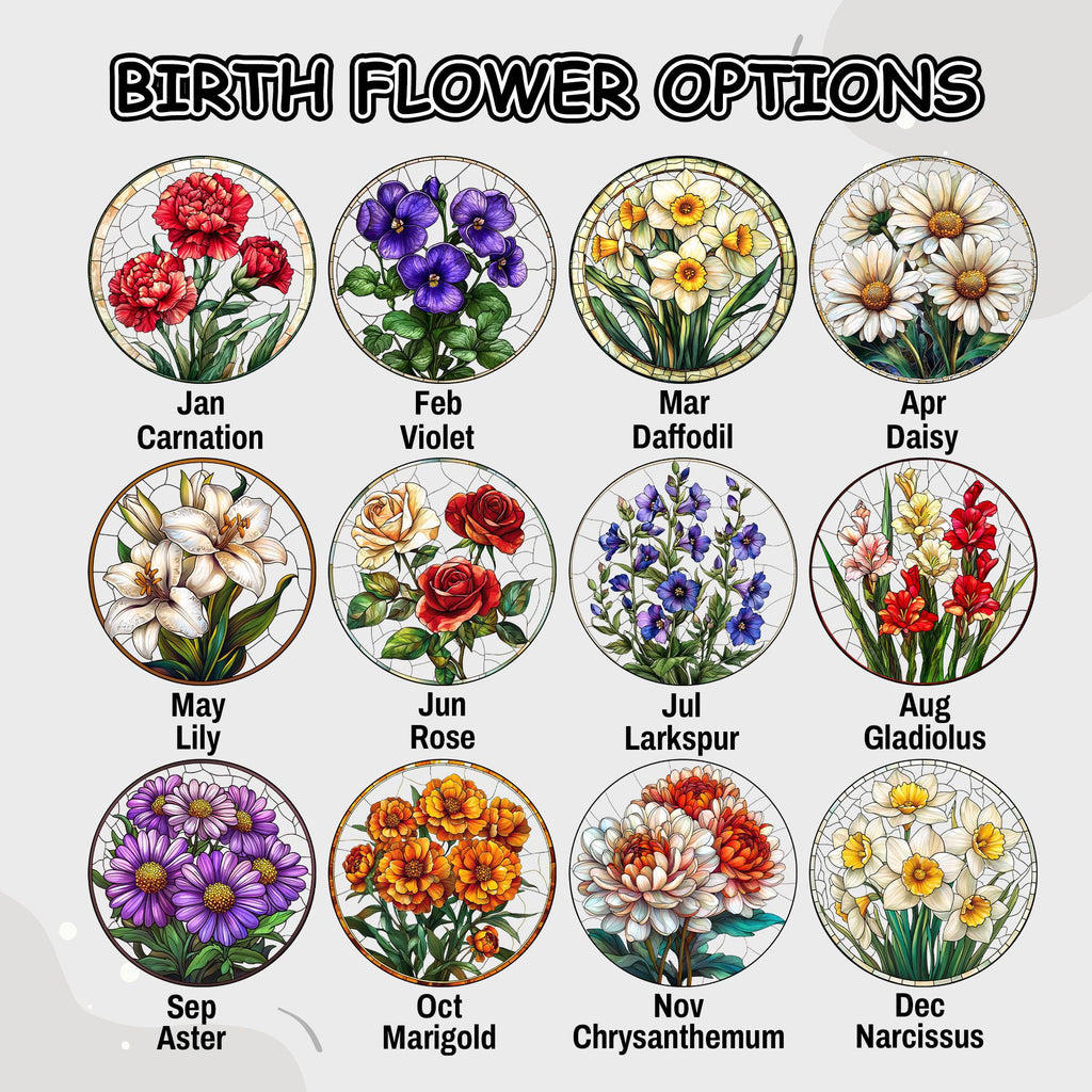 Custom Birth Flower Stained Glass Window Suncatcher, Personalized Mother’s Garden Floral Hanging Ornament