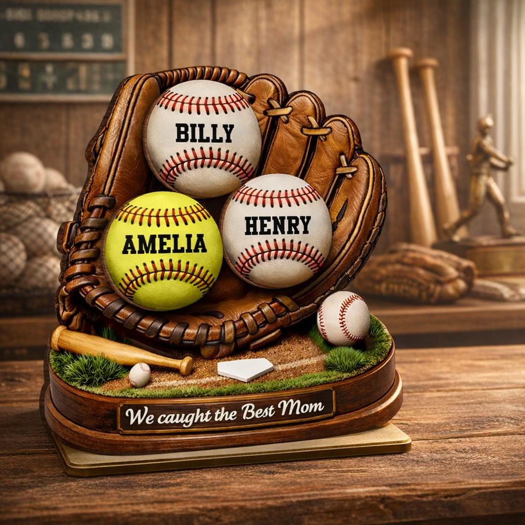 We Caught the Best Mom, Baseball, Softball Personalized Standing Wooden Sign, Mother's Day Gift for Wife, Mom, Custom Baseball Lover Gift