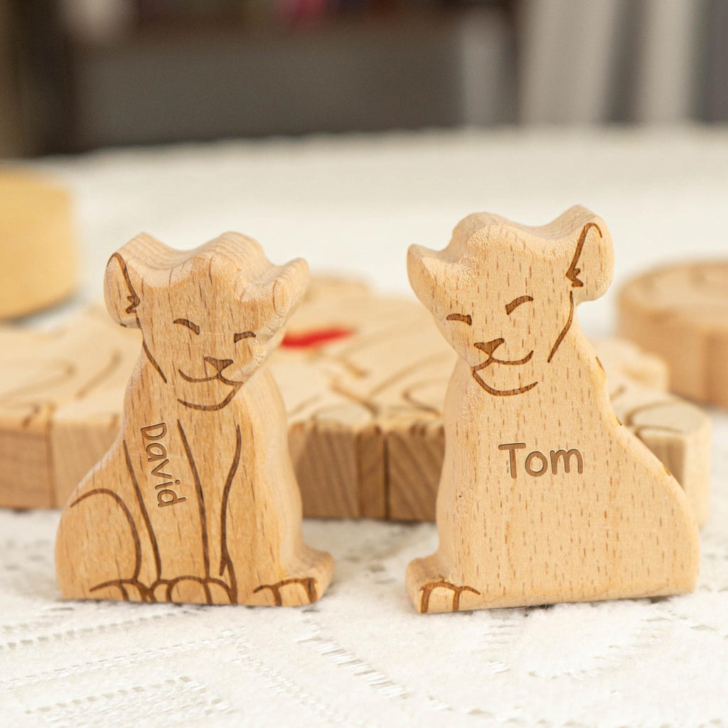 Personalized Wooden Lion Family Puzzle_ Engraved Keepsake Gift,  Wedding gift, Baby shower gift, Custom family gift, Home decor, Birthday gift