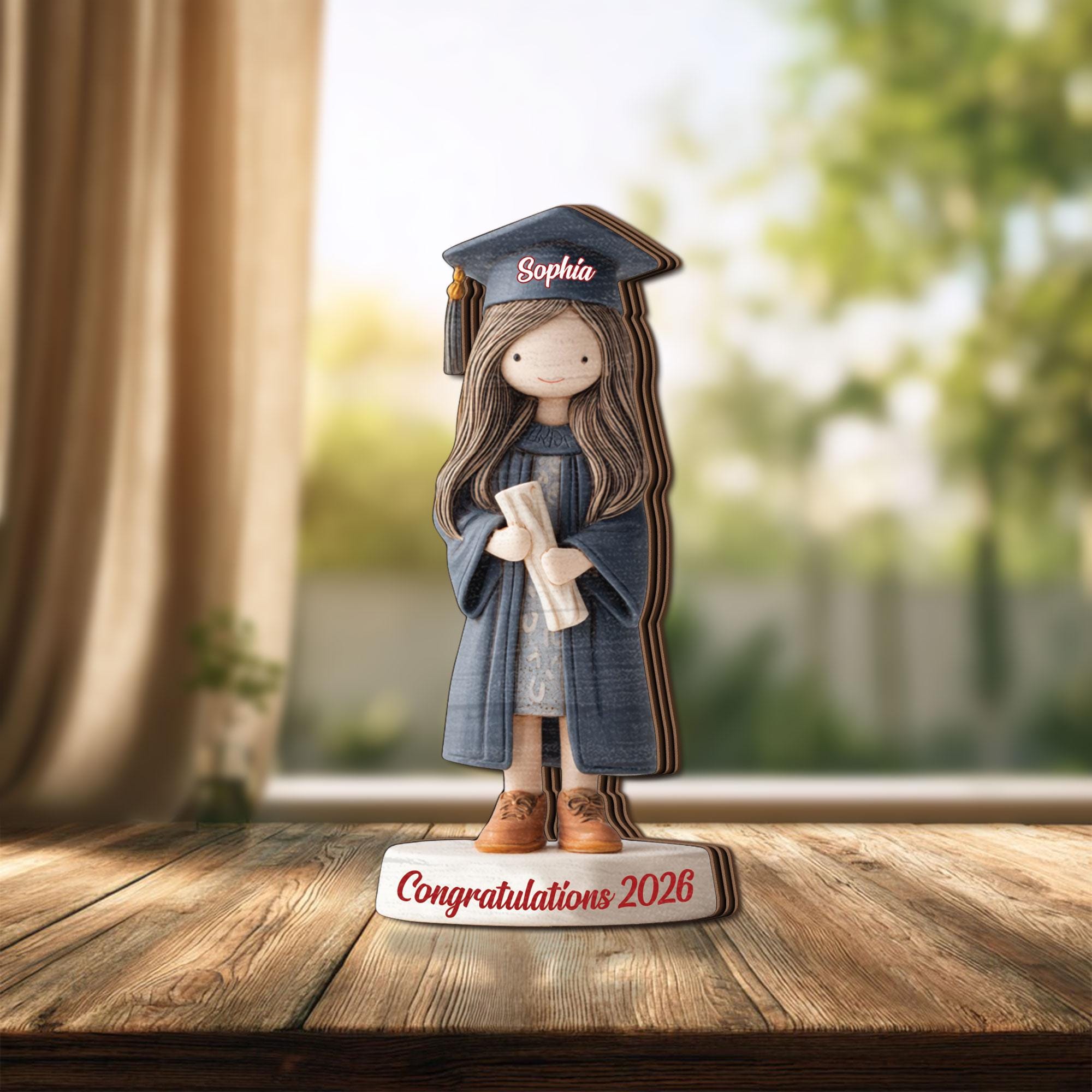 Custom Graduation Wooden Block for Daughter, Personalized Name Class of 2026 Keepsake, Graduate Girl Gift