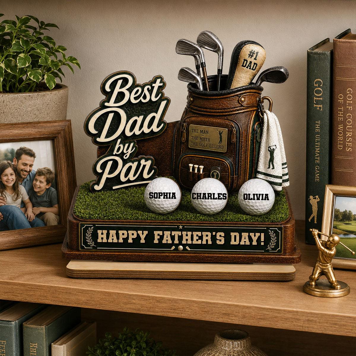 Best Dad by Par Custom Kid Name 2-layered Wooden Plaque - Father's Day Gift for Golf Dad, Husband From Son Daughter