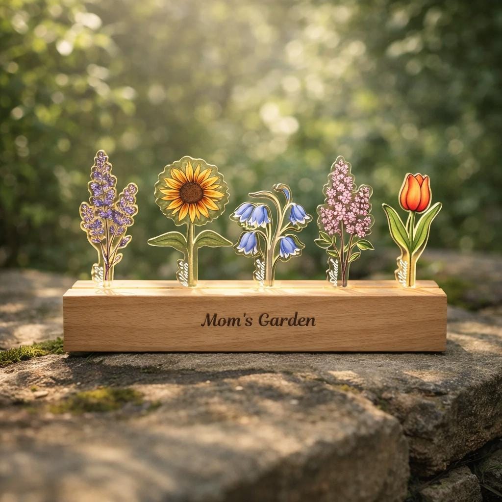Personalized Grandma‘s Garden Birth Month Flowers Night Light, LED Night Light for Mom, Mother’s Day Gift for Mom