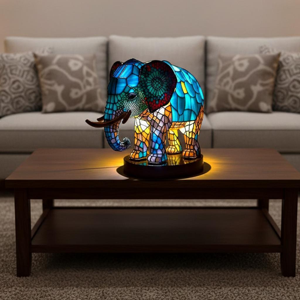 Elephant Stained Glass Lamp, Tiffany Style Elephant Table Lamp, Colorful Animal Night Light, Unique Home Decor Gift, Unique Home Decor Gift