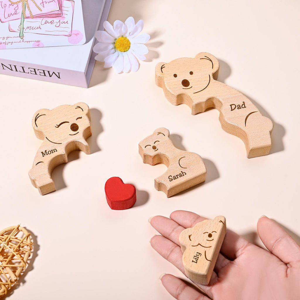 Custom Wooden Koala Family Puzzle, Koala Family Jigsaw Decor, Family Name, Anniversary Gift, Family Home Decor, Gift for Mom