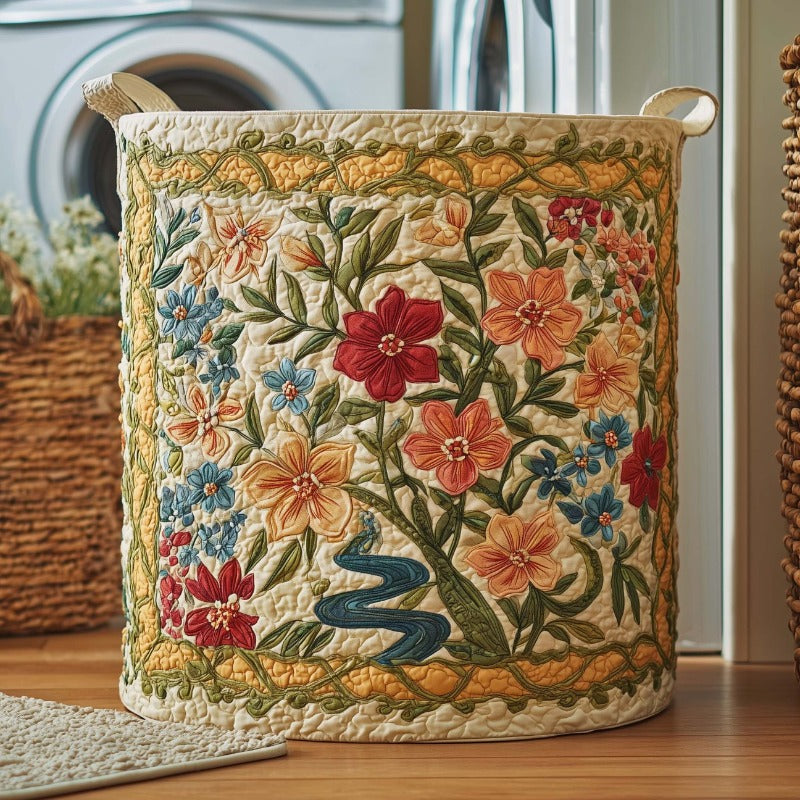 Bohemian Round Laundry Basket with Handles, Large Fabric Clothes Hamper, Decorative Storage Bin for Bedroom Bathroom Nursery Decor