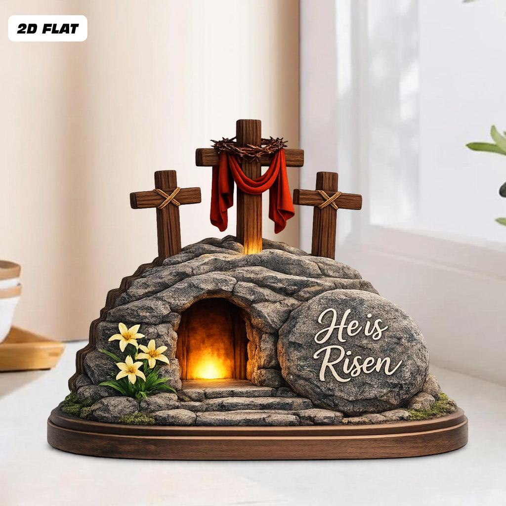 He is Risen Empty Tomb Wooden Block, Resurrection Scene Religious Easter Gift, Christian Home Decor, Easter Display, Religious Bible Verse