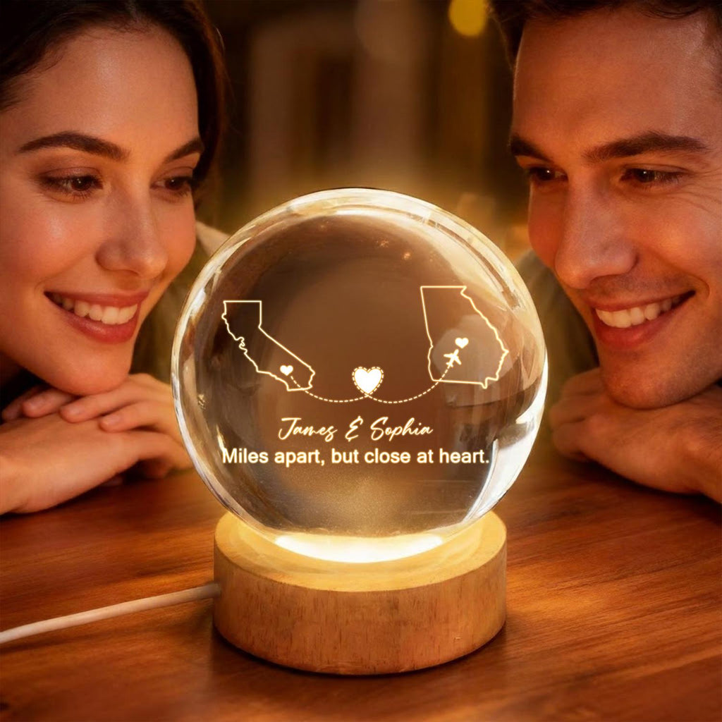 Custom Two-location Crystal Ball LED Night Light_ Long-distance Love Gift, Distance Relationship Lamp for Couples