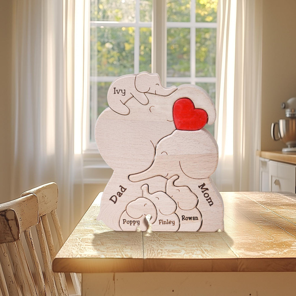 Custom Elephant Family Name Puzzle, Engraved Elephant Family Puzzle, Family Keepsake Gift, Gift for Parents, Gift for Wife, Nursery Decor
