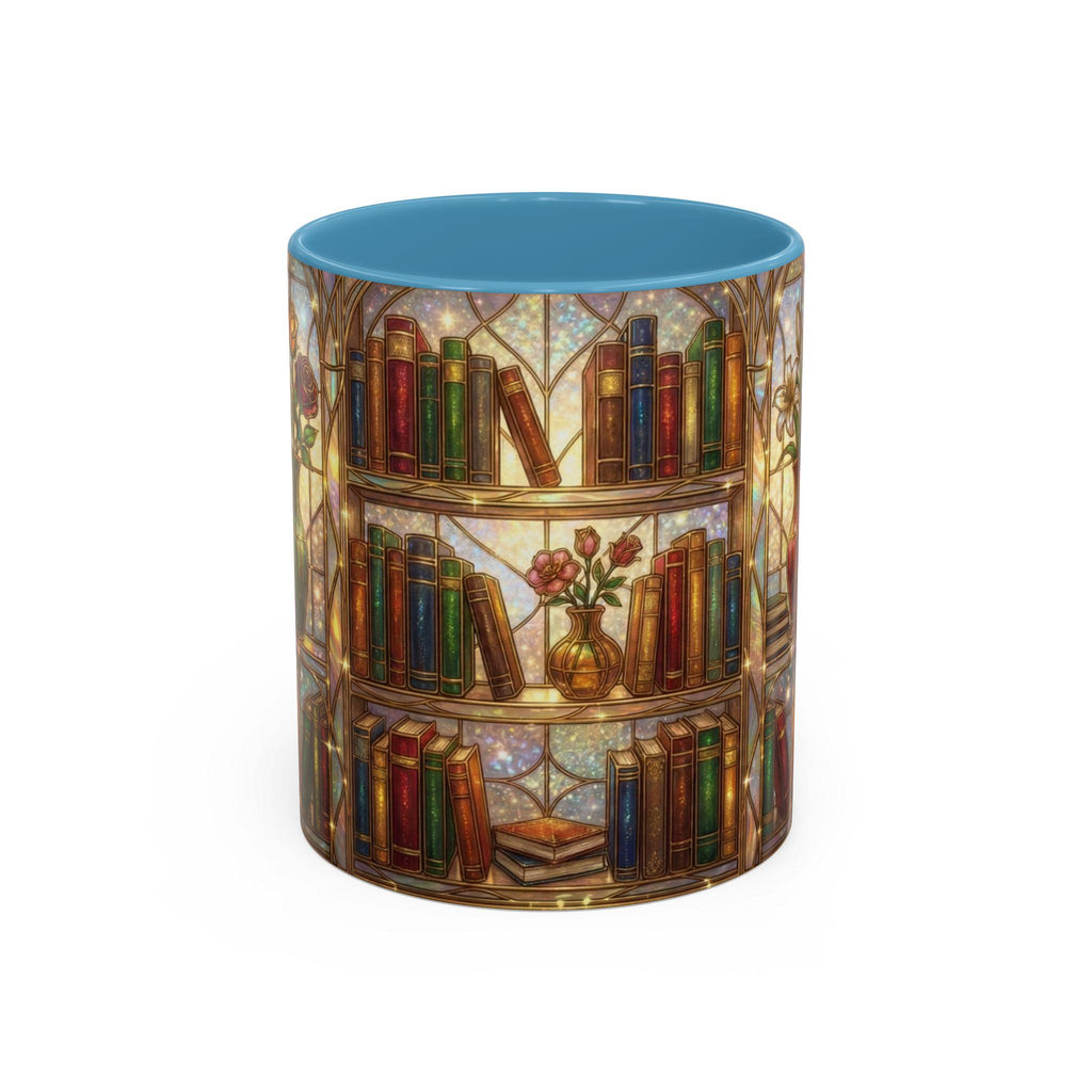 Stained Glass Books Mug, Book Lover Coffee Mug, Cozy Library Mug, Bookish Gift for Readers, Dark Academia Mug, Floral Bookshelf Cup, Cute Character Mug – Fun Design for Daily Use