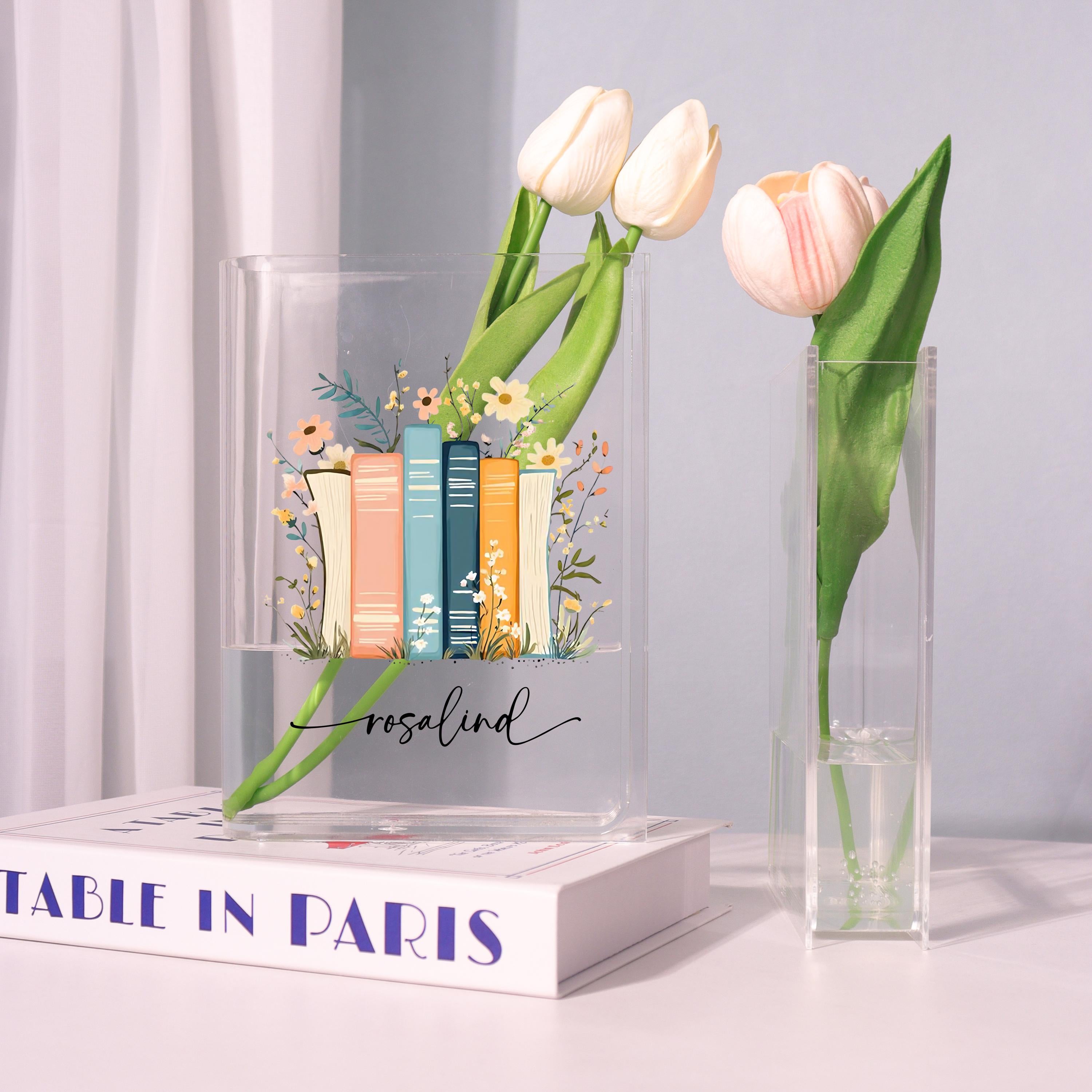 Colorful Book Stack Acrylic Book Vase, Floral Bookshelf Bookish Vase, Floral Book Shaped Vase, Flowers and Books,custom Gift for Book Lovers