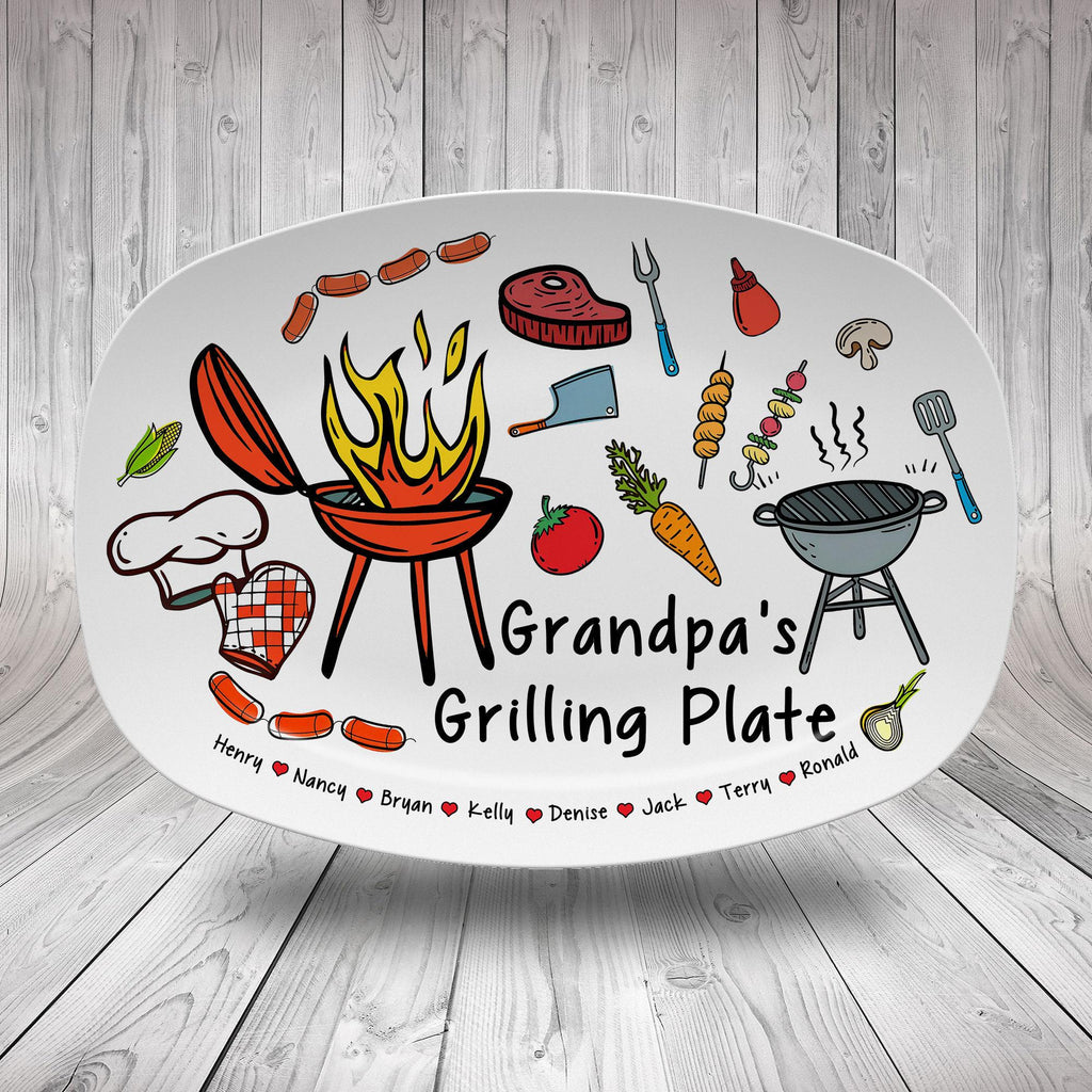 Personalized Dad's Grilling Platter, Custom BBQ Serving Tray With Kid's Name, Father's Day Gift Idea