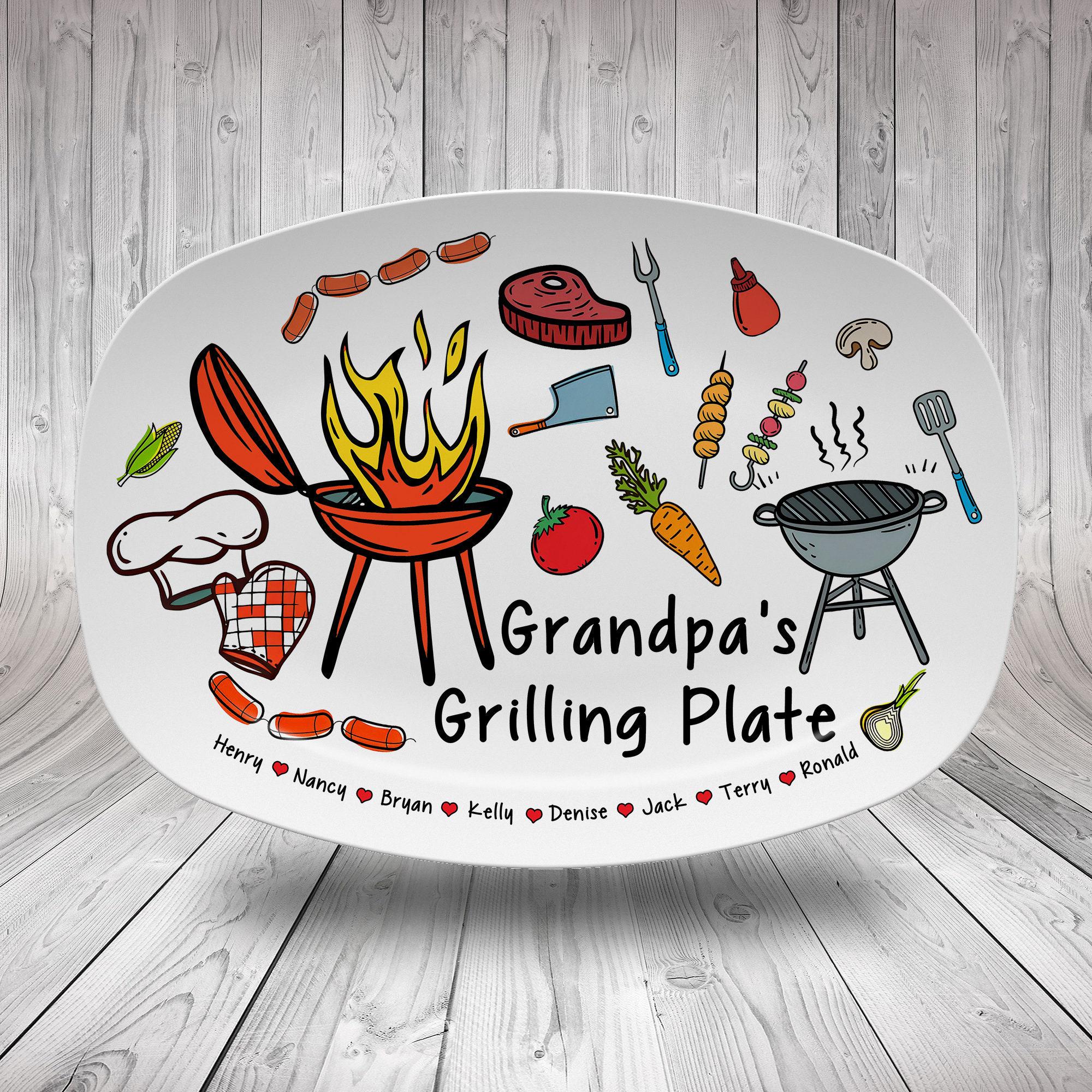 Personalized Dad's Grilling Platter, Custom BBQ Serving Tray With Kid's Name, Father's Day Gift Idea