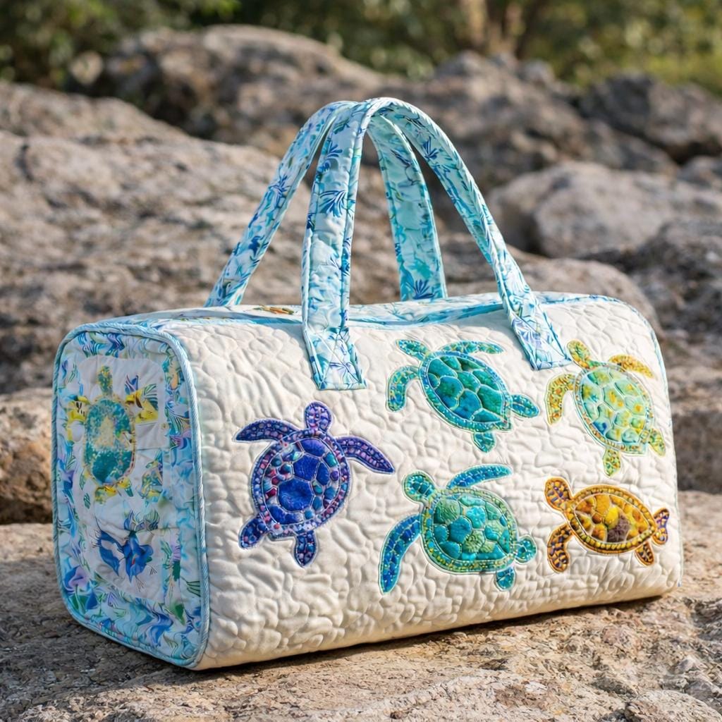 Sea Turtle Quilted Duffle Bag_ Camper Bus Travel Weekender Bag, Best Duffle Bags for Women, Cute Weekender Duffel Gift for Her, Mothers Day
