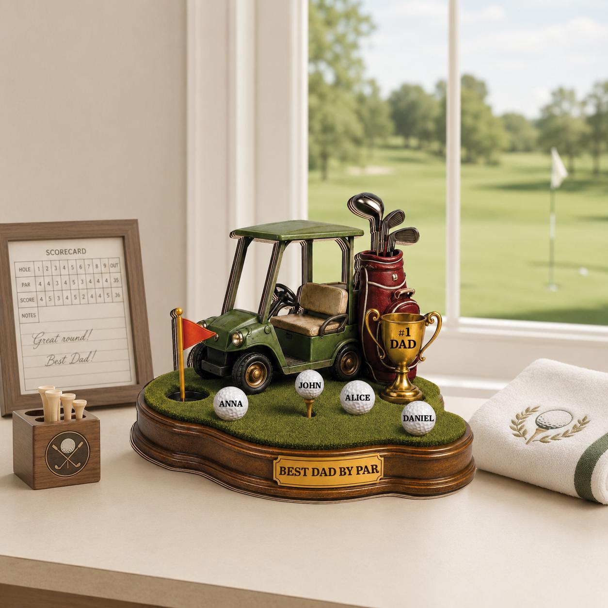 Personalized Golf Dad 2D Flat Wooden Block, Best Dad by Par Gift, Father’s Day Golf Gift for Dad Grandpa Papa
