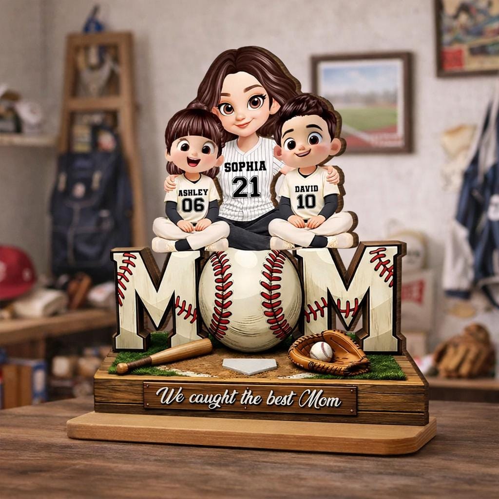 Personalized Baseball Mom Wooden Plaque, Custom Kids Dugout Scene, Mother's Day Gift, Mom Coach Gift