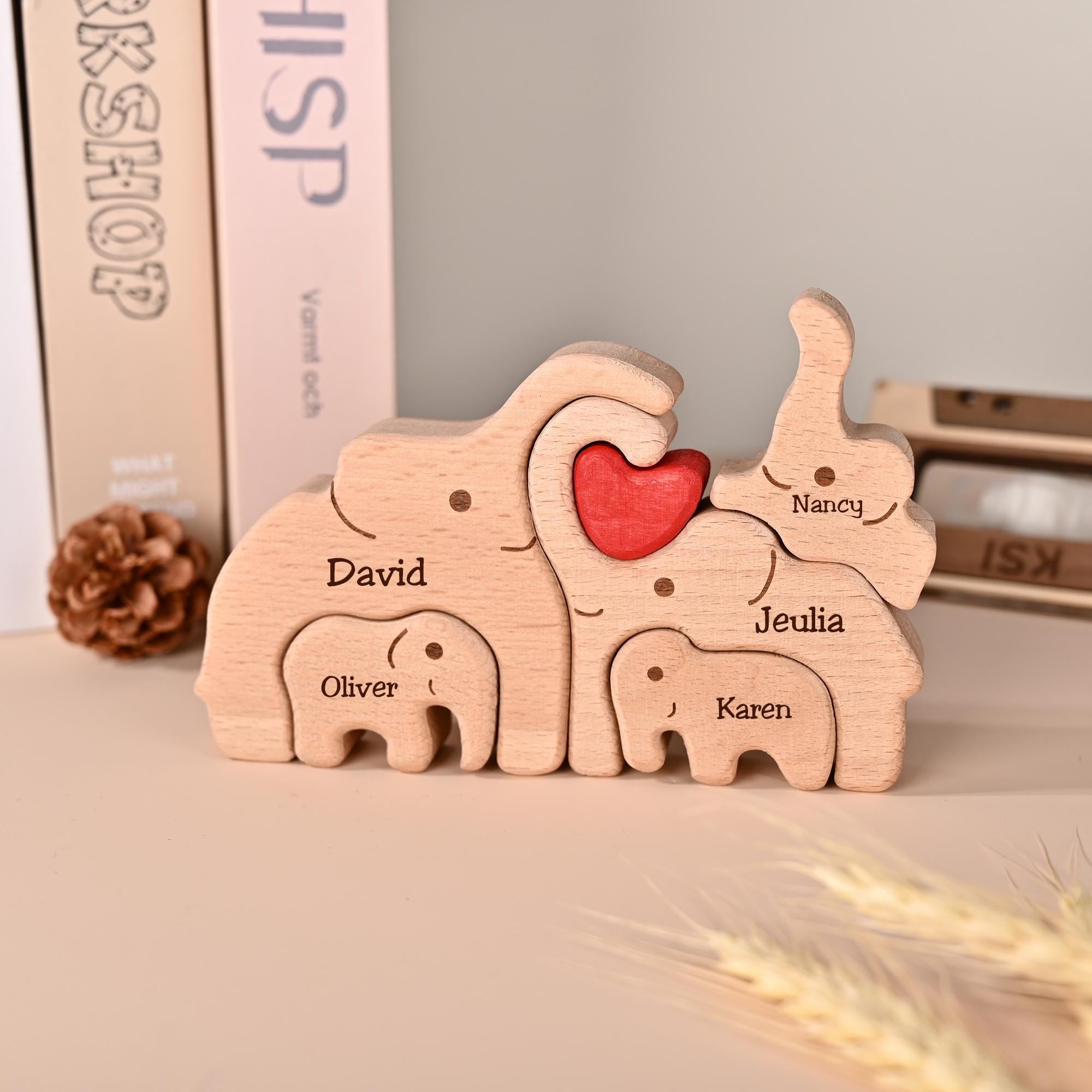 Personalized Elephant Family Puzzle, Mom Dad Baby Keepsake, Custom Family Name Engraved Decor, New Parent Gift, Anniversary Gift