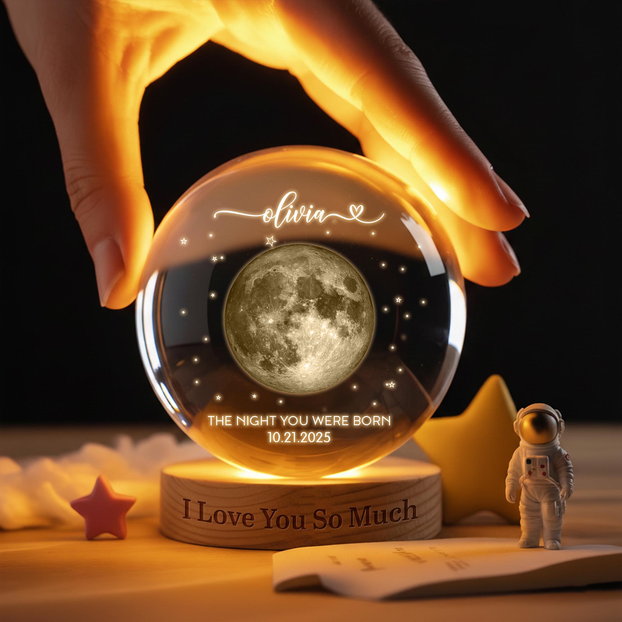 Personalized Crystal Ball LED Night Light_ the Day You Were Born Custom Moon Phase by Date, Birthday, Just Because Gift for Friend, Daughter
